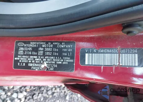 2005 Hyundai Elantra Gls/Gt from USA, damaged, VIN KMHDN46D05U071294